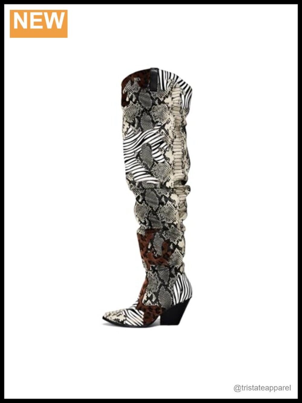 Women's Thigh High Cowboy Boots, Chunky Heel, Faux Snakeskin, Side Zipper